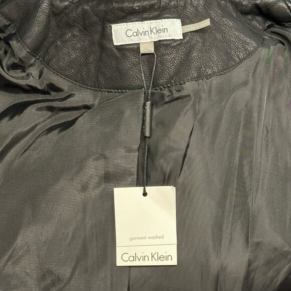 Calvin Klein Women’s Black Faux Leather Moto Jacket – Size Large - Picture 6 of 8